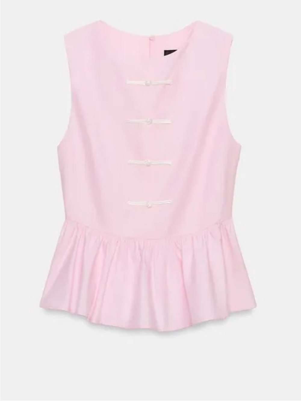 Zara Pale Pink Sleeveless Peplum Top with Decorative Front Ties